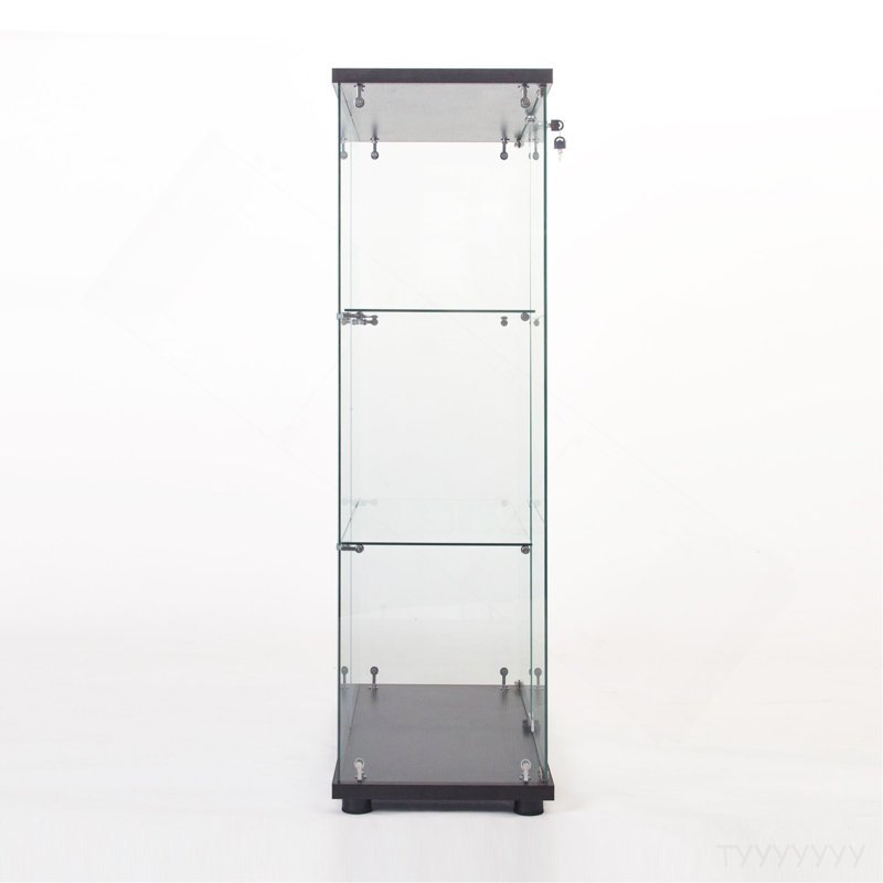 One Door Glass Cabinet Glass Display Cabinet With 3 Shelves, Black