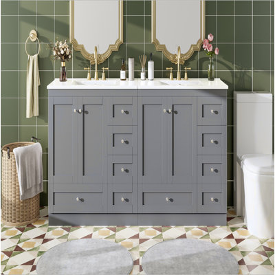 Meuble-lavabo autoportant de 72 po de style Shaker avec lavabo en céramique, tiroirs à fermeture en douceur et portes à fermeture en douceur
