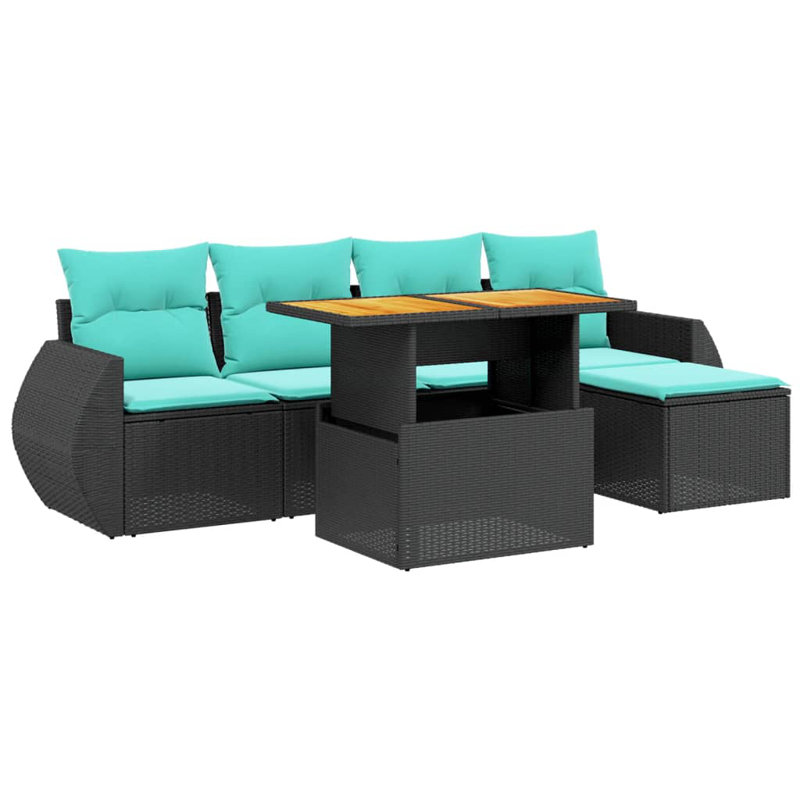  Ensemble de canapé de patio 6 pièces avec coussins en rotin de polyester, Noir, Vert