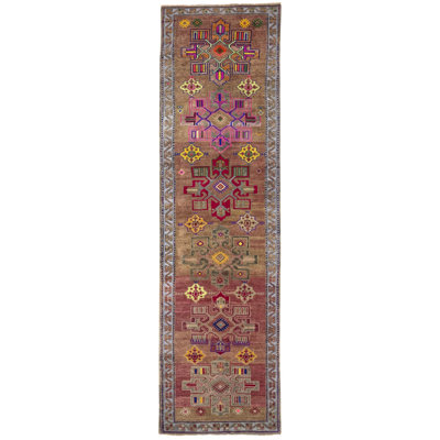 Tapis de couloir rouge en laine noué à la main de conception unique 3 pi x 11 pi Ludvina