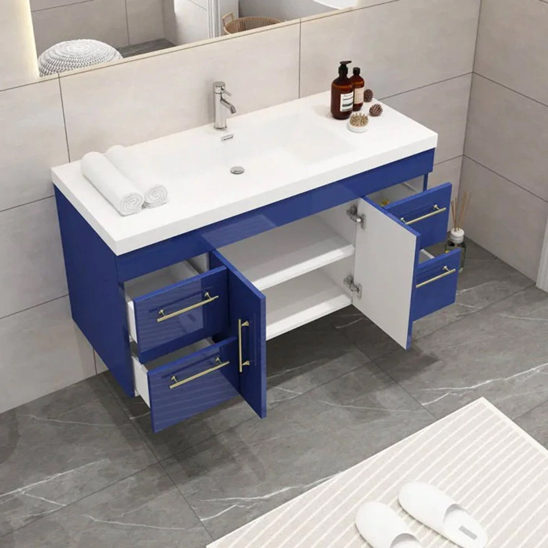 Ensemble de meuble-lavabo simple mural 47 "47", Bleu nuit brillant