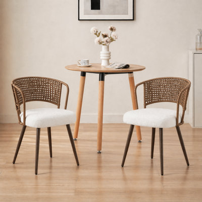 Dining Chairs Set of 2, Upholstered Rattan Chairs for Dining Room or Kitchen with Adjustable Feet