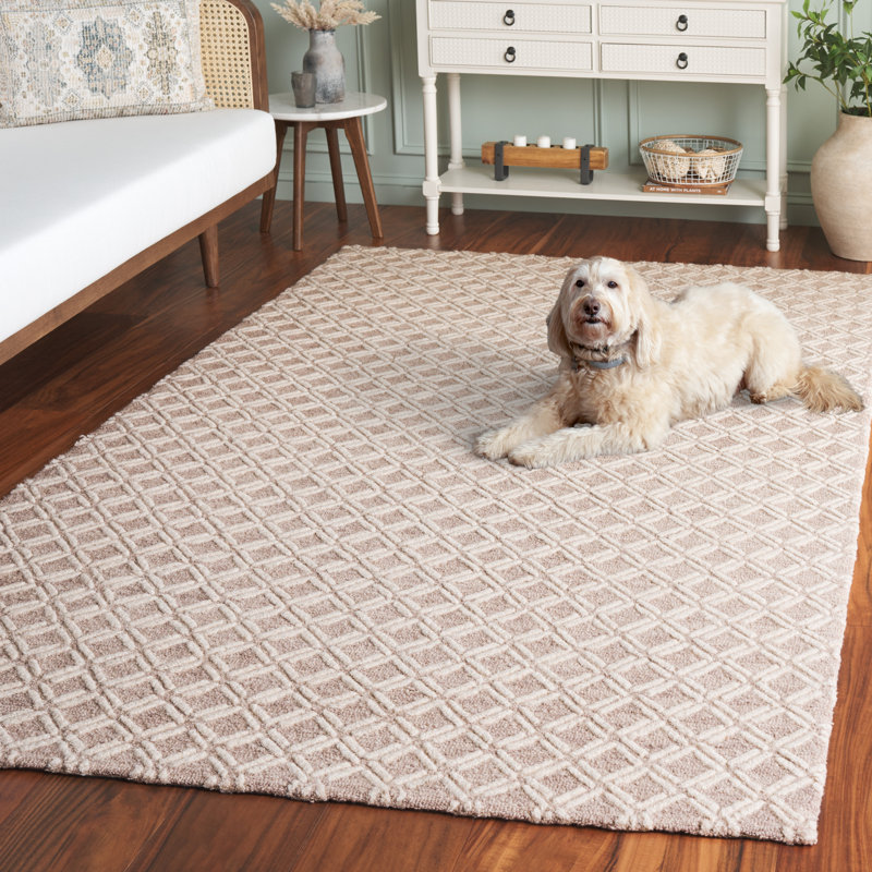 Genre 350 Hand Tufted Wool/Cotton Geometric Rug in Beige/Ivory, Rectangle 5' x 8'