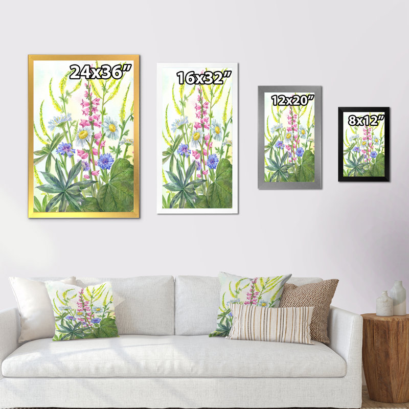 «Blossoming Wild Flowers in the Meadows», peinture sur toile, Cadre noir, H 20 po x l 12 po x P 1 po