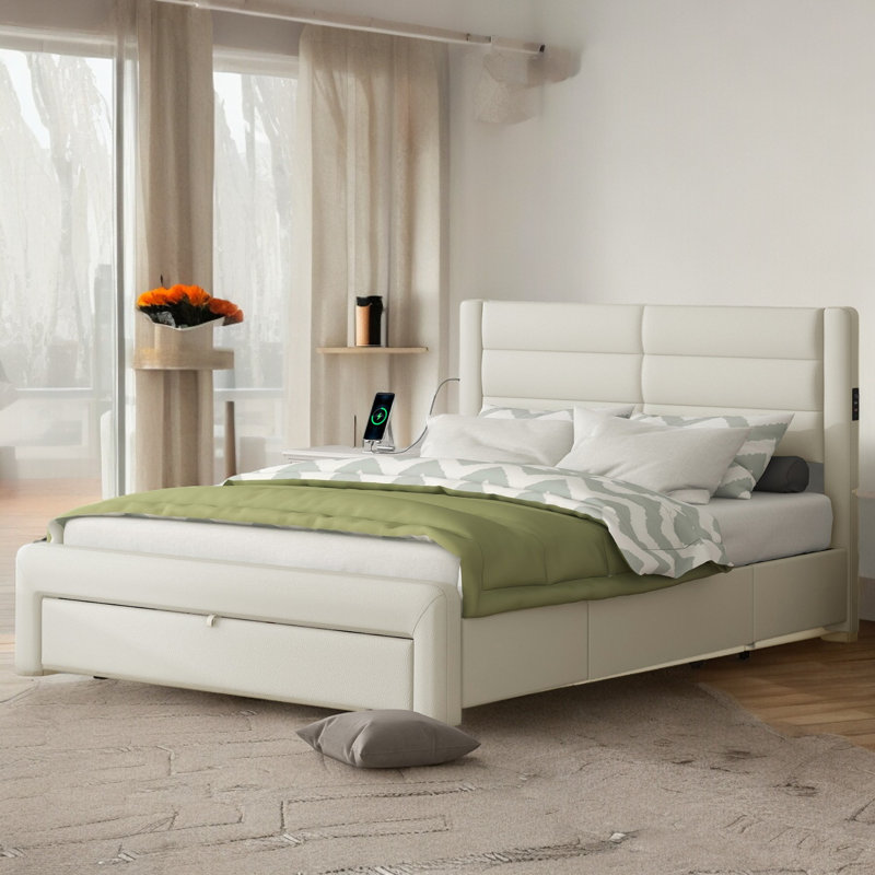 Upholstered Platform Storage Bed, White