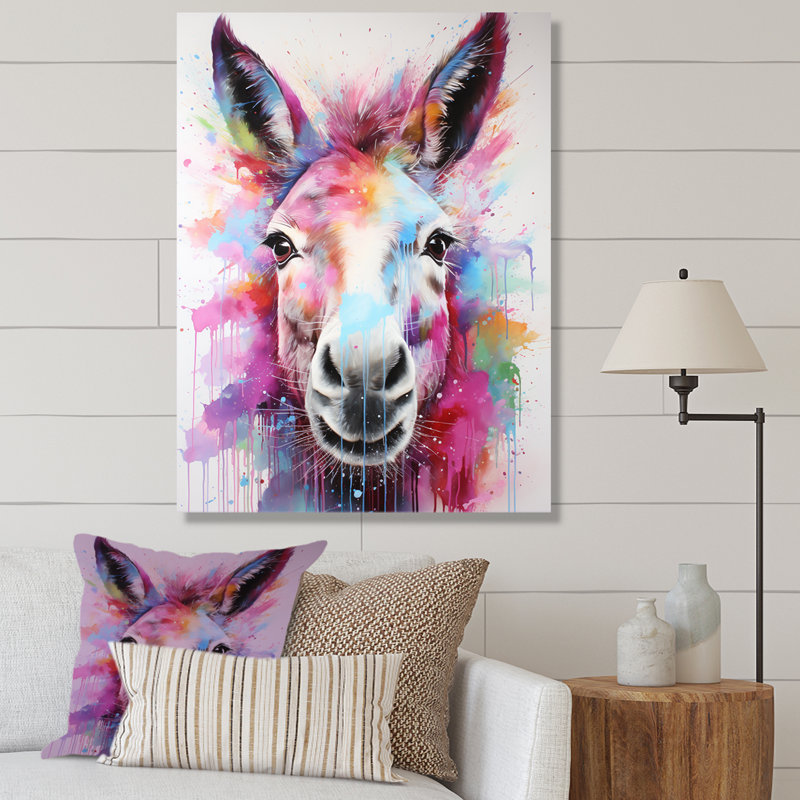 «Expressionist Donkey Pasture Dance II - Donkey», art mural, Gold Picture Framed, 32" H x 24" W