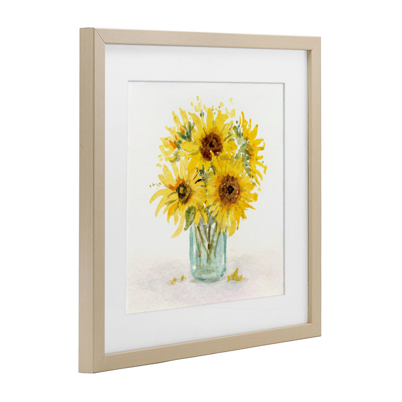 «Warm Yellow Sunflower Bouquet», impression par Patti Bishop, H 16 po x l 16 po, Cadre de récolte en pin