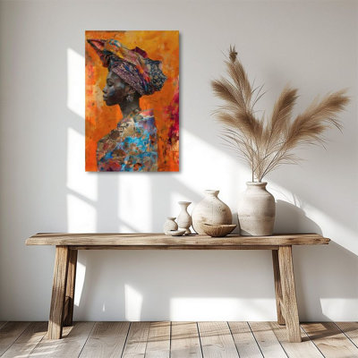 1pc Canvas Wall Art, African women's portrait, colorful headscarves and printed clothing, abstract expressionist Poster 24"x36" Framed Painting Room Wall Decor, Ideal Gift For Bedroom Living Room Hallway Dorm, Ready To Hang