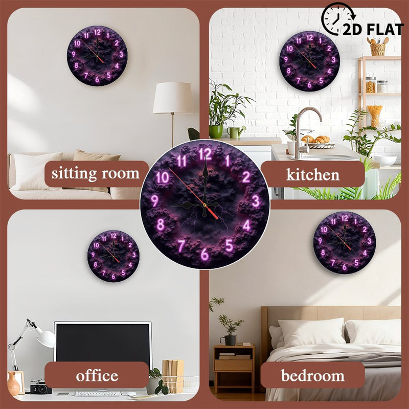 Purple Cloud Storm Clock Neon Wall Clock
