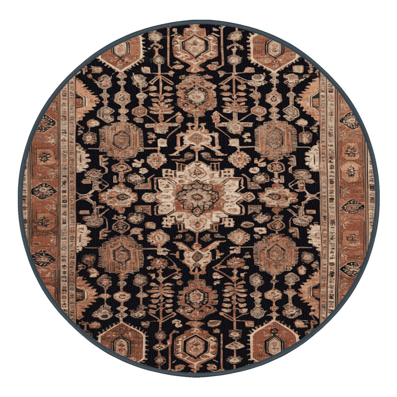 Machine Washable Persian Brown Area Rug, Round 5'