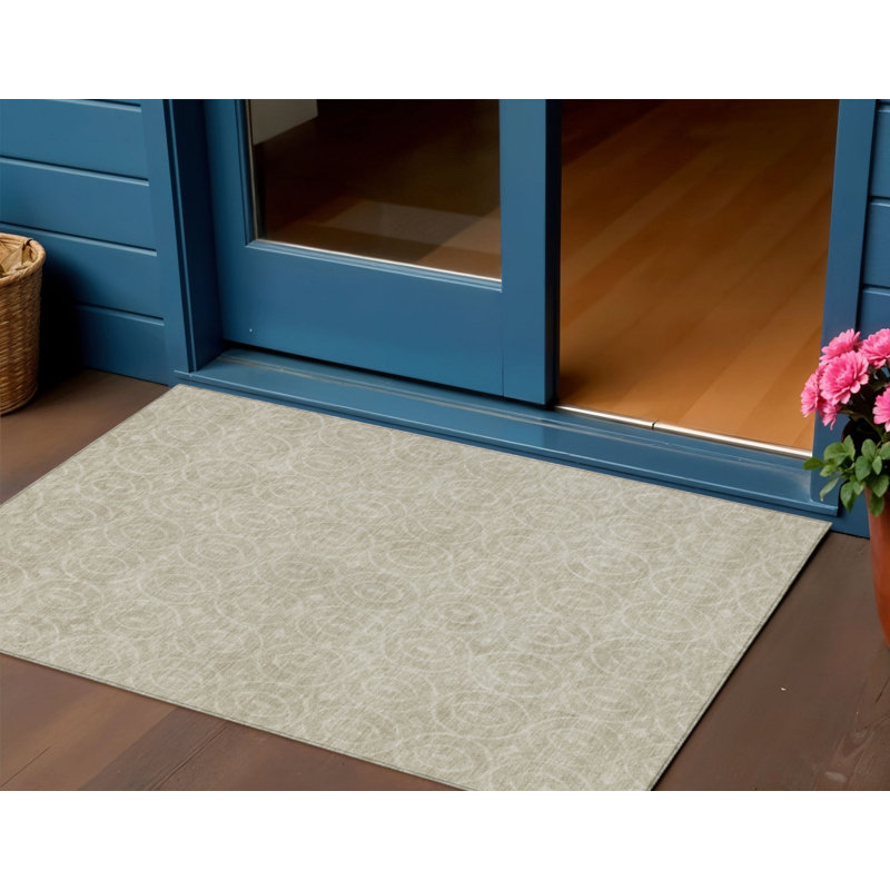 Tapis intérieur lavable à motif géométrique beige 3 pi x 5 pi