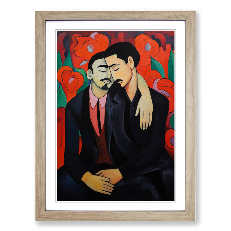 XYZ-FRM-V1223-6301 Two Men In Love Modern - Single Picture Frame Print on Wood, Oak , 34cm H x 25cm W x 2cm D