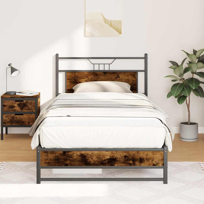 Bed Frame Without Mattress Engineered Wood, 100 x 200cm, Smoked Oak