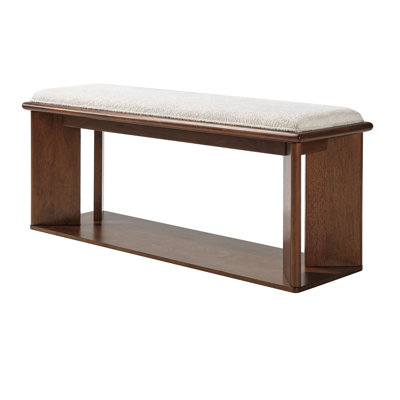 Jacobo 48" W Mid-Century Modern Chenille Upholstered Bench with V-Shaped Base