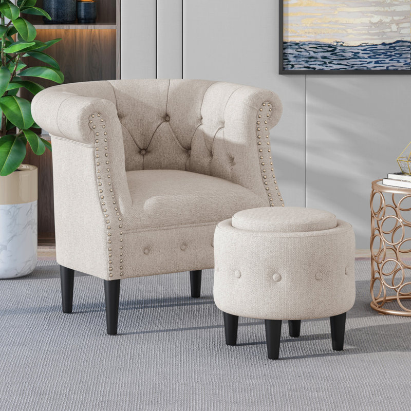 Chaise de lecture avec canapé et repose-pieds, Tissu beige