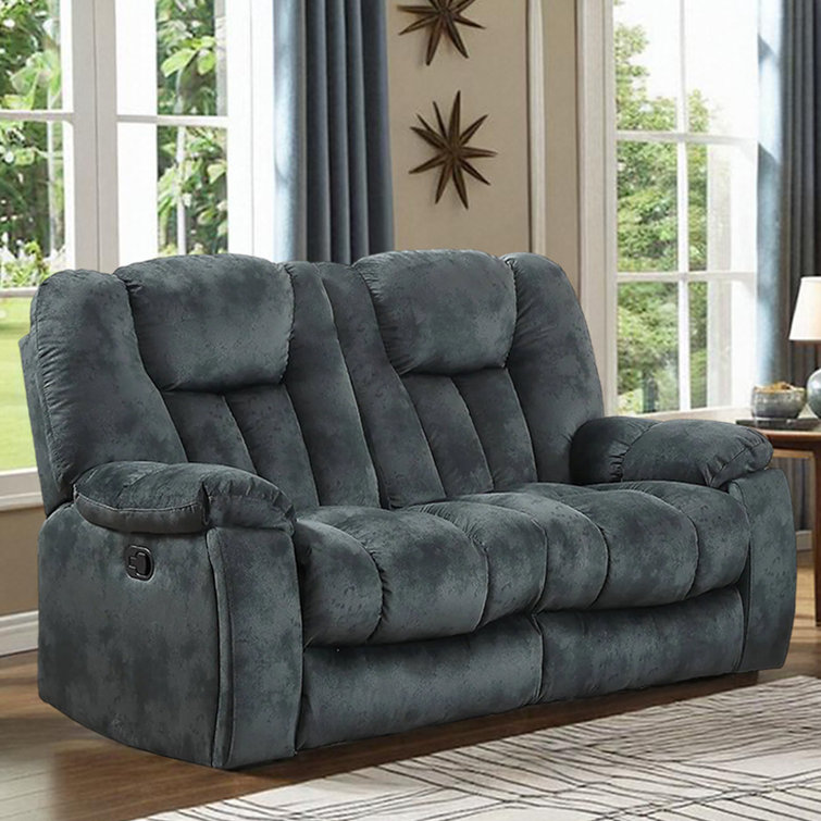 Quiteris 63.8"W Oversized Modern Manual Microfiber 2-People Reclining Loveseat with Cupholders