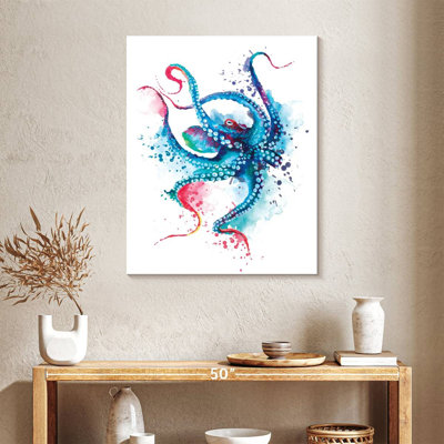 Blue Octopus Splash sur impression sur toile