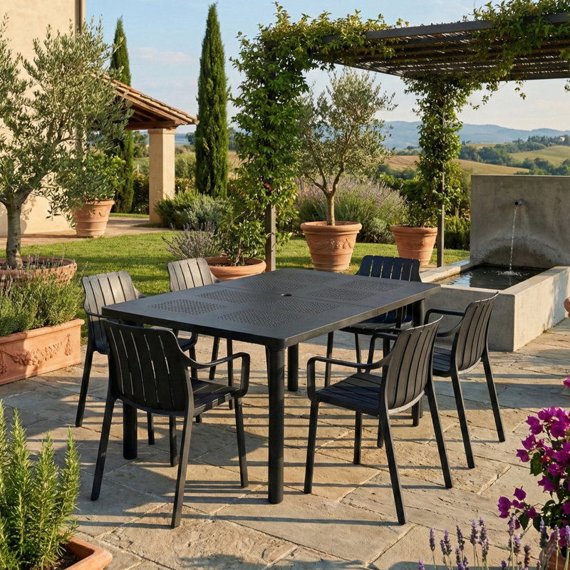 6 - Person Patio Dining Set with Rectangular Table, Anthracite