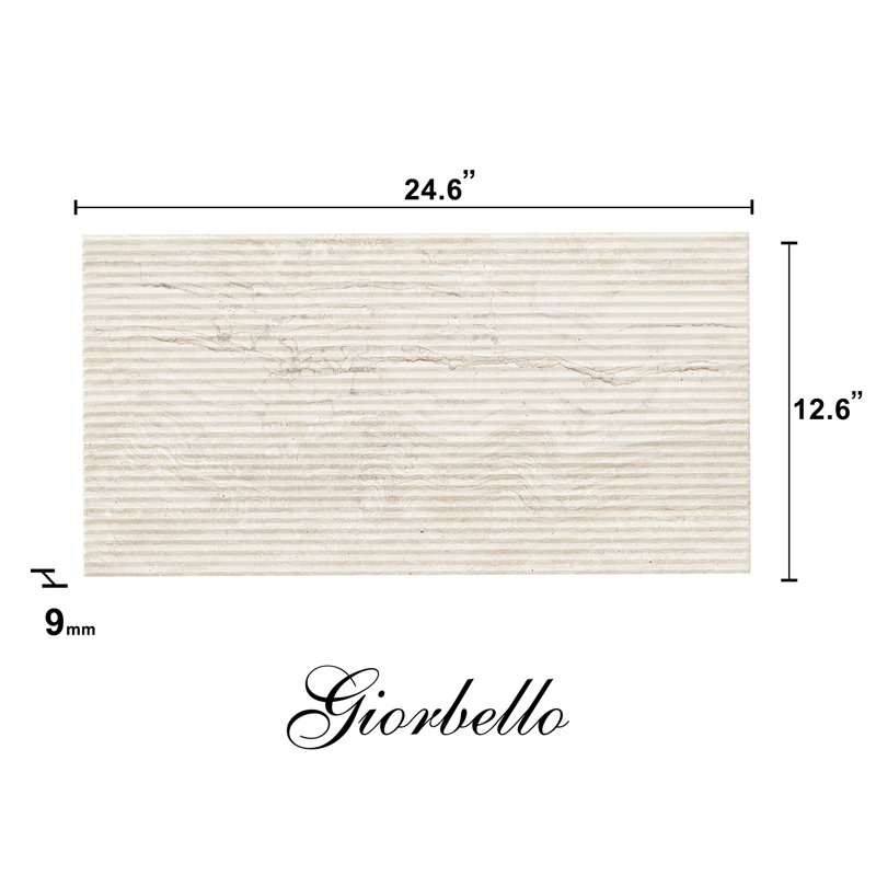 Spanish Marmol Porcelain 12" x 24" x 9mm Floor and Wall Tile Case(5 PCS, 10.76 Sq. Ft.), Ivory