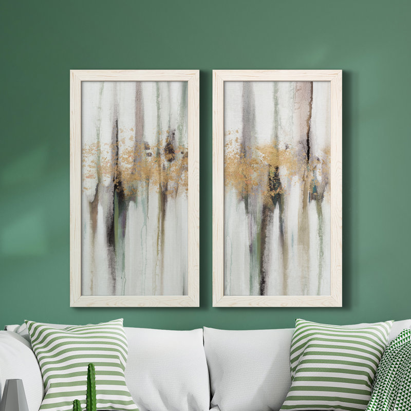 Falling Gold Leaf I - ensemble de 2 peintures encadrées
