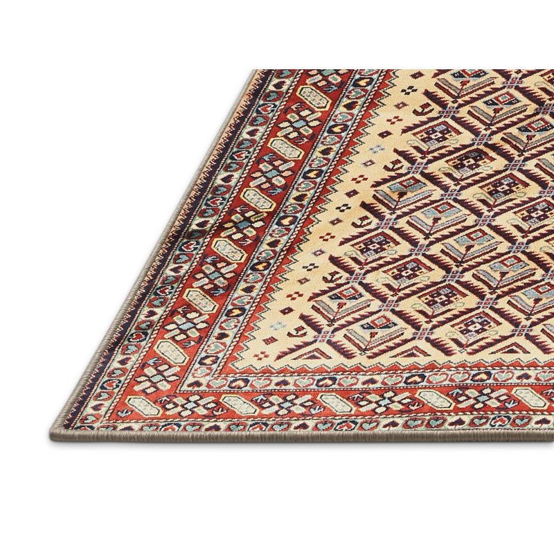 Tapis traditionnel jaune / rouge, Rectangle 5 pi x 7 pi