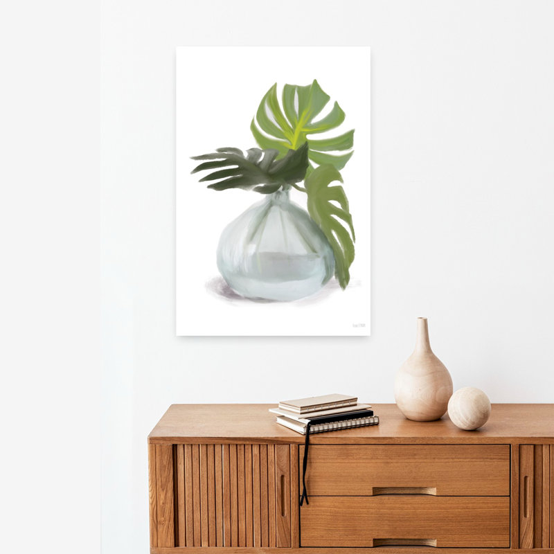 «Monstera Leaf Vase Abstract Contemporary Landscape Art», H 24 po x l 16 po