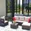 Ensemble de meubles de patio en rotin et canapé modulaire en osier avec coussins de jardin (4 pièces, brun)