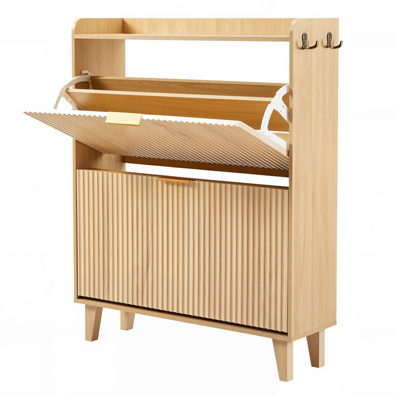 16 Pair Shoe Storage Cabinet, Natural Wood