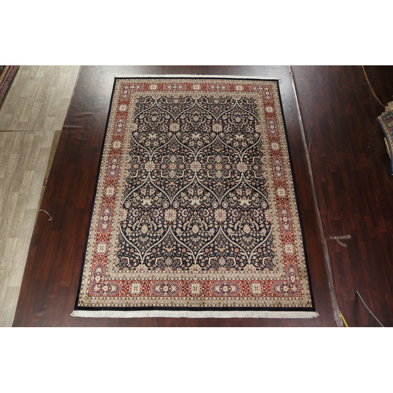 Tapis en laine / soie à motif de légumes Kashan noué à la main 9 x 12
