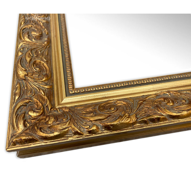 Bella French Ornate Embossed Framed Wall Mirror, 28.25" x 24.25", Antique Gold