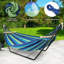 Blue Hammock with Stand, Double Cotton Hammock with Adjustable Steel Frame and Spreader Bar