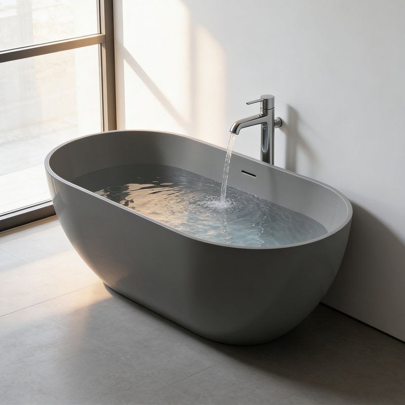 59" Matte Gray Freestanding Solid Surface Bathtub, Matte Gray