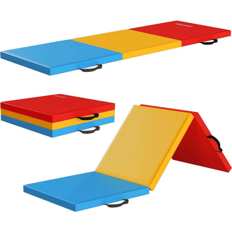 Tapis d'exercice pliable triple pliable 6 pi x 2 pi x 2 po, Bleu / Jaune / Rouge