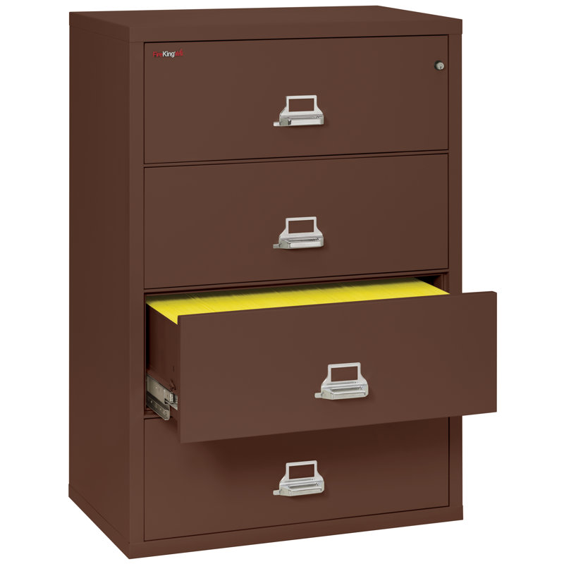 Fireproof 37.5'' Wide 4 -Drawer Steel File Cabinet, Brown, Key Lock