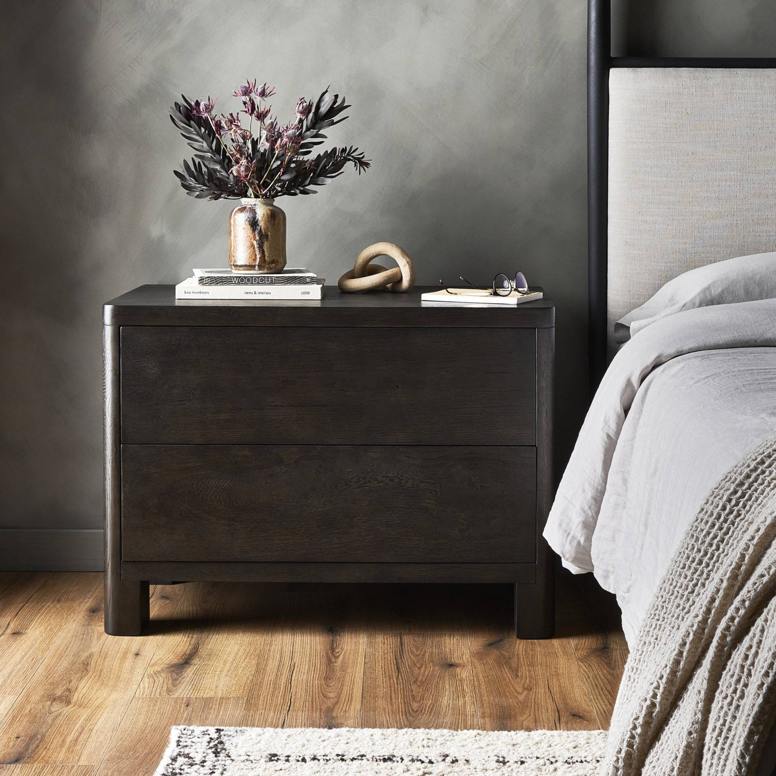 Talullah Oak Nightstand, Smoked Black Oak