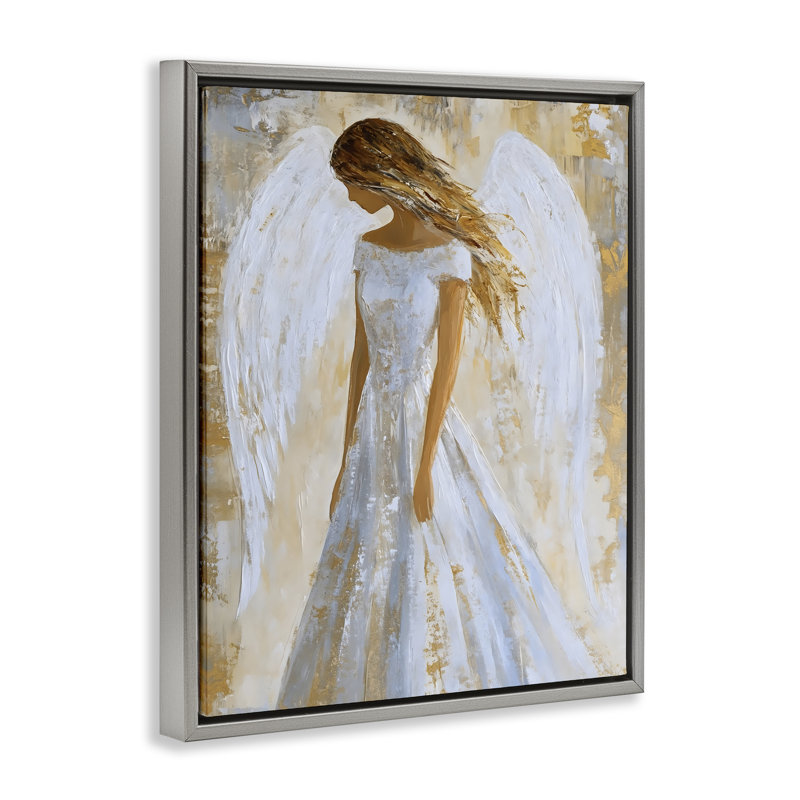 Saint-Ange dans un cadre flottant blanc, design par Franklyn Gregory, Cadre flottant gris lustré, H 31 po x l 25 po