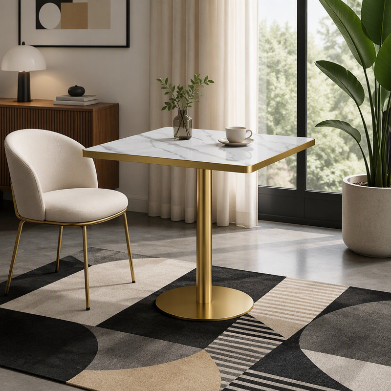Table de salle à manger 31,5 po Tulip Modern, White/Grey, Doré