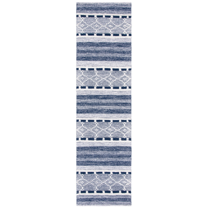 Tapis bleu marine / ivoire tissé à plat à la main Adalyn, Tapis de couloir 2 pi 3 po x 9 pi