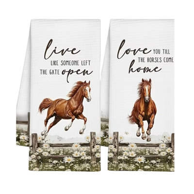 Bath Towels2 Pack Farmhouses Funny Horse Kitchen Towels Absorbent Decorative Hand Towels With Rustics Horse Daisys And Fence Designs Countrys Farm Kitchen Decor