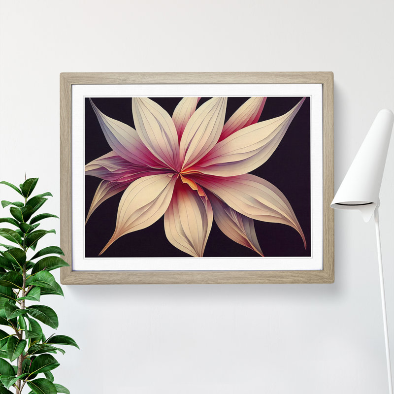 Exotic Modern Flower 1 Piece Single Picture Frame Painting, 46cm H x 64cm W x 2cm D, Oak