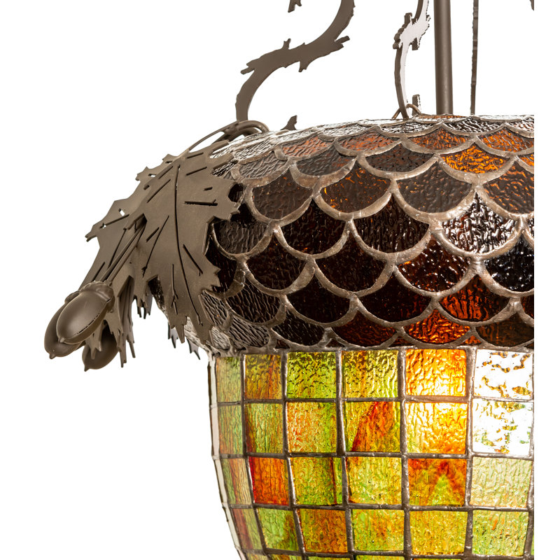 Luminaire suspendu 16 po de large feuille de chêne et gland