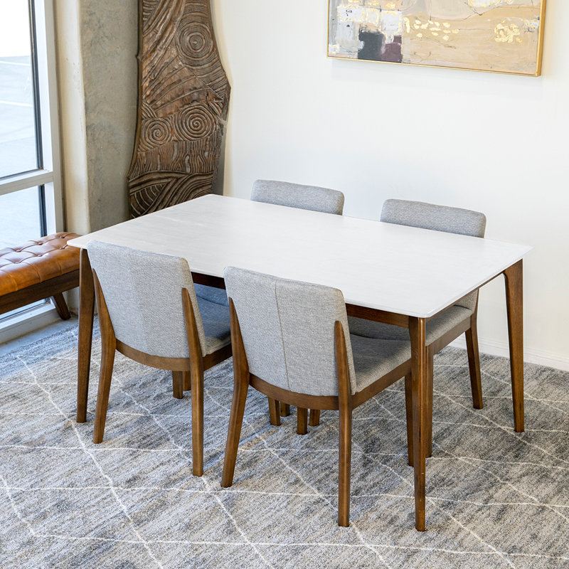 Tongavine 4 - Person Solid Wood Solid Wood Top Four Leg Dining Set, Gray, White