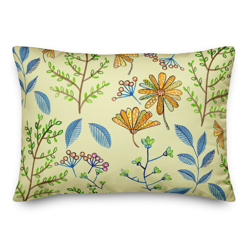 Coussin décoratif floral intérieur / extérieur en polyester, 14"H x 20"W, Jaune