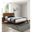 Chambre à coucher de style moderne Mid-Century 3 pièces, lit plateforme double en bois de noyer massif et 2 tables de chevet, tête de lit à panneau, pieds fuselés, système de verrouillage des extrémités, poignées en nickel