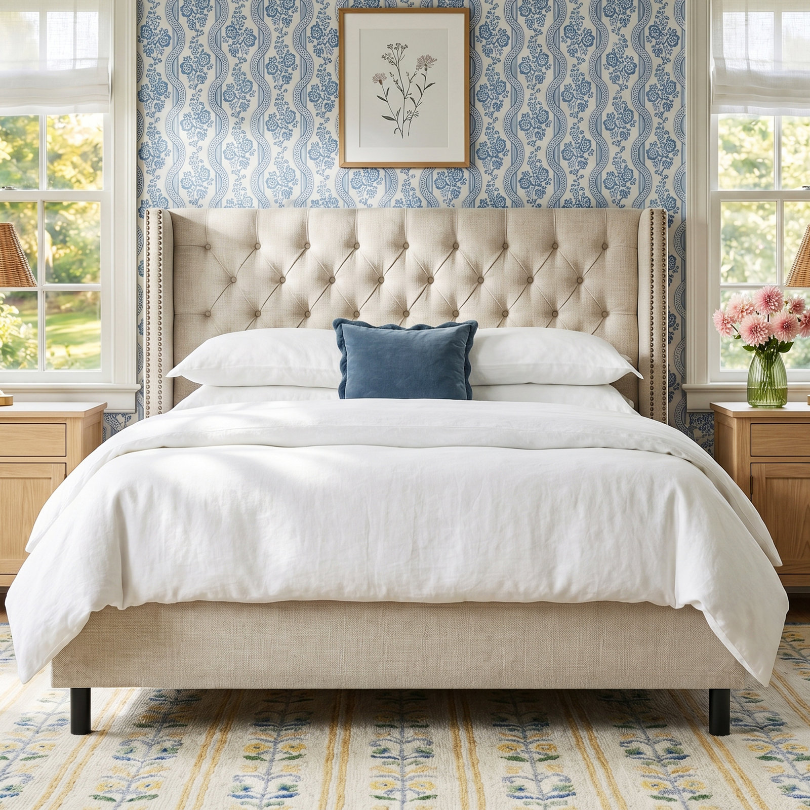 Breckin Upholstered Wingback Bed, King, Classic Talc Linen