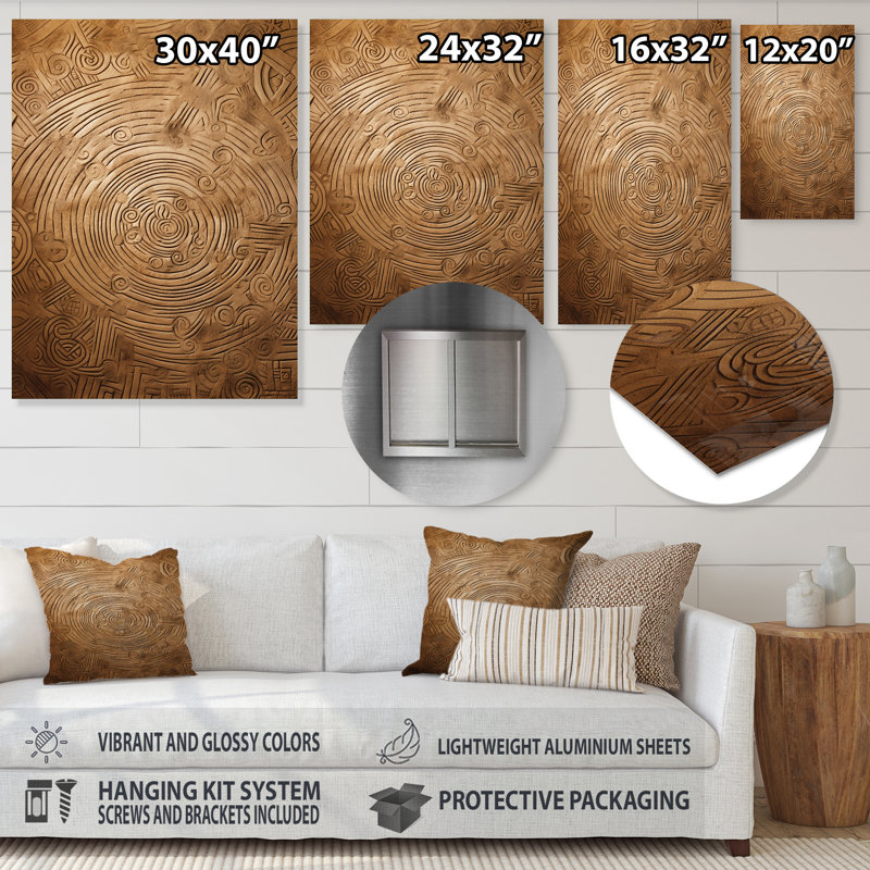 Décoration murale en métal Gold Maze - Plume Boho, H 20 po x l 12 po x P 1 po