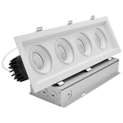 LUXRITE 4-Head Rectangle Regressed Gimbal LED Recessed Spotlight, 360° + 15° Swivel, 5CCT, CRI90, 60W, 4000LM, 60° Beam Angle, Dual Dimmable, IC & Wet
