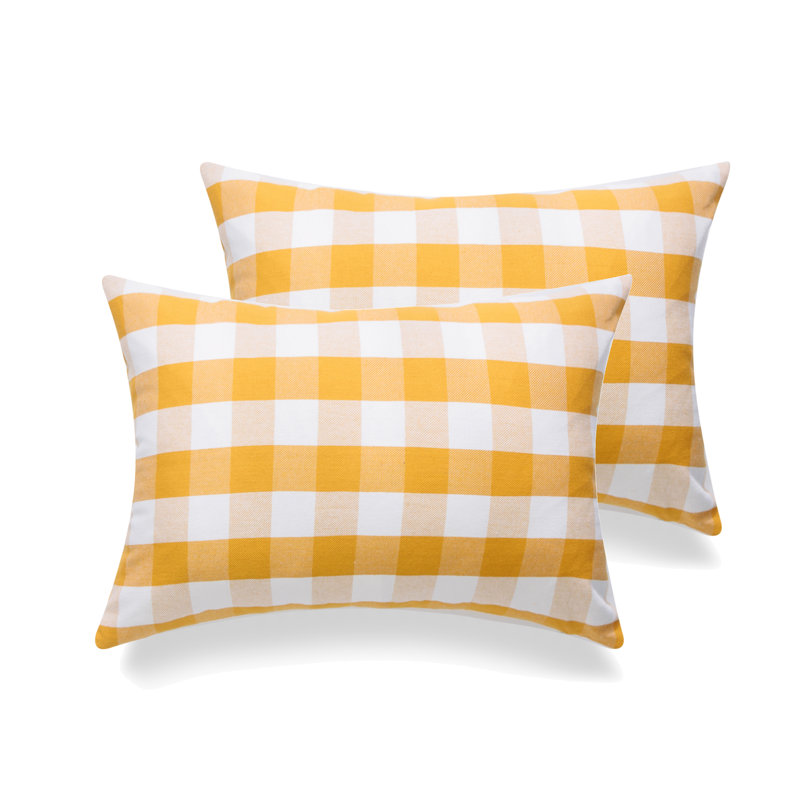 Buffalo Check Cotton Throw Pillow, 14" x 20", Indigo/White, Cover Only