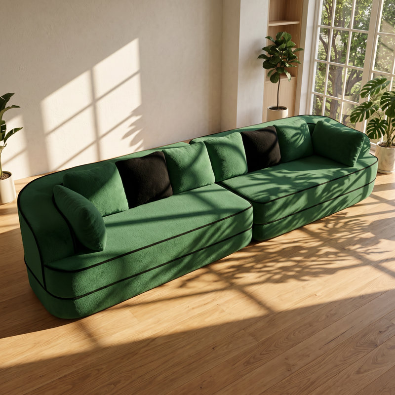 Elysium 134.7" W x 39" D x 32.7" H 4-Seat Teddy Fabric Modular Sectional Sofa