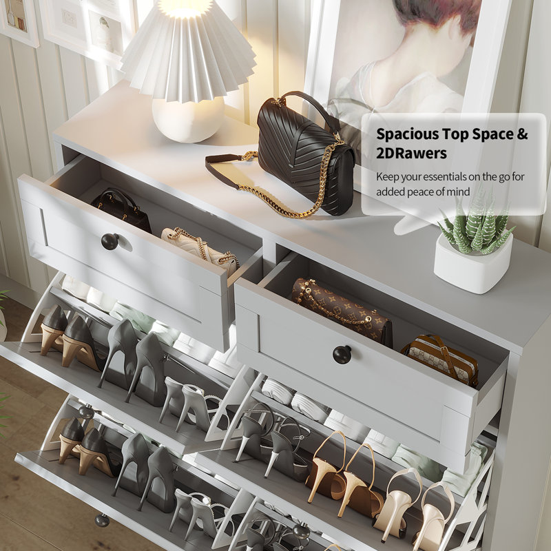 24 Pair Shoe Storage Cabinet With 2 Drawers, Gray